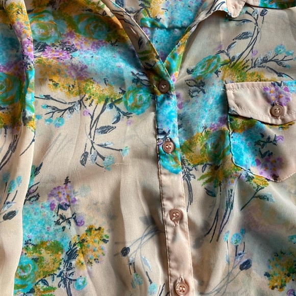 Floral Button Down Blouse for Spring with Tie bottom - Picture 3 of 5